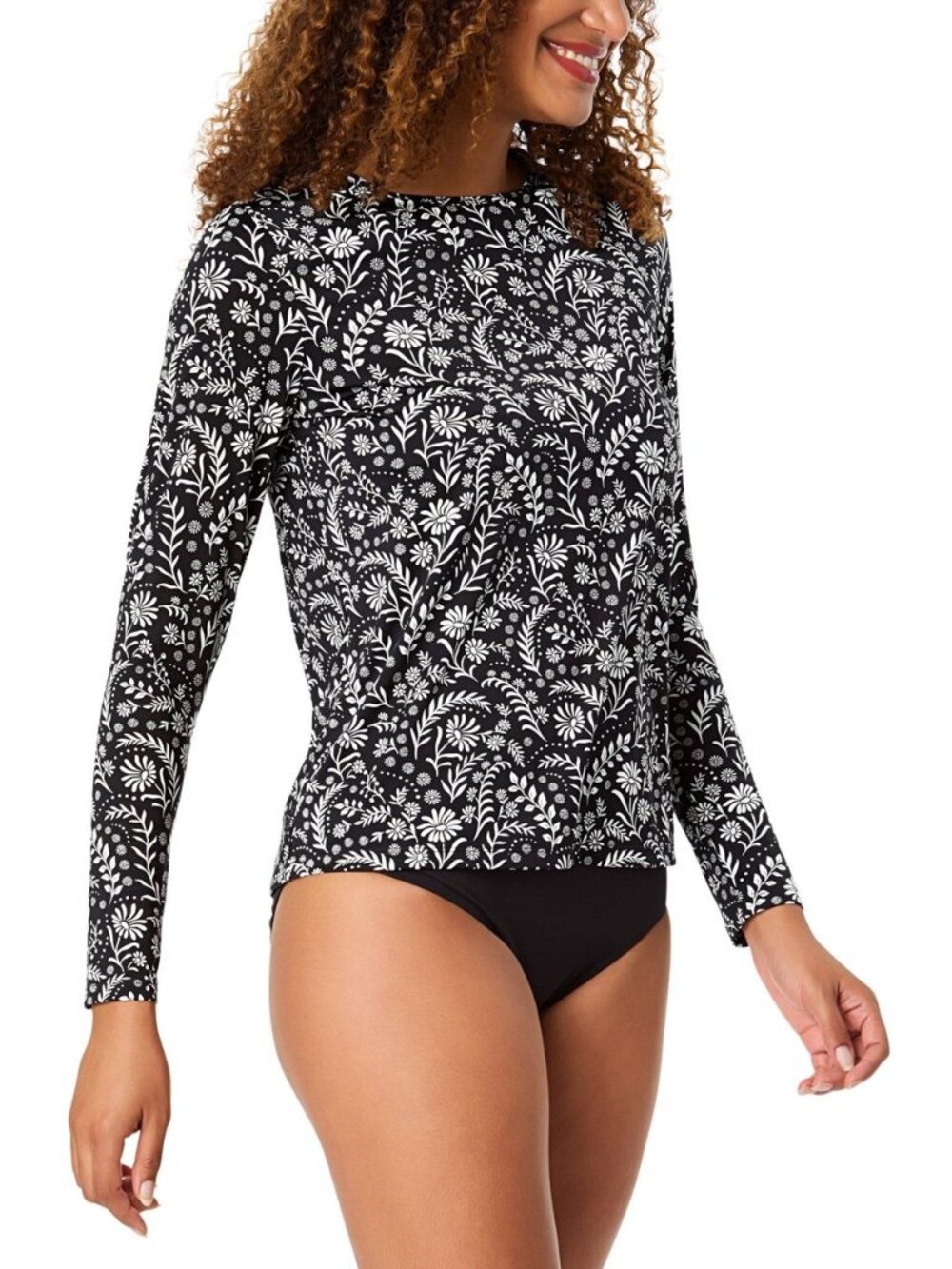 Lands' End Size S Women's Sun Shirt / Rash Guard Black & White Paisley Print NWT